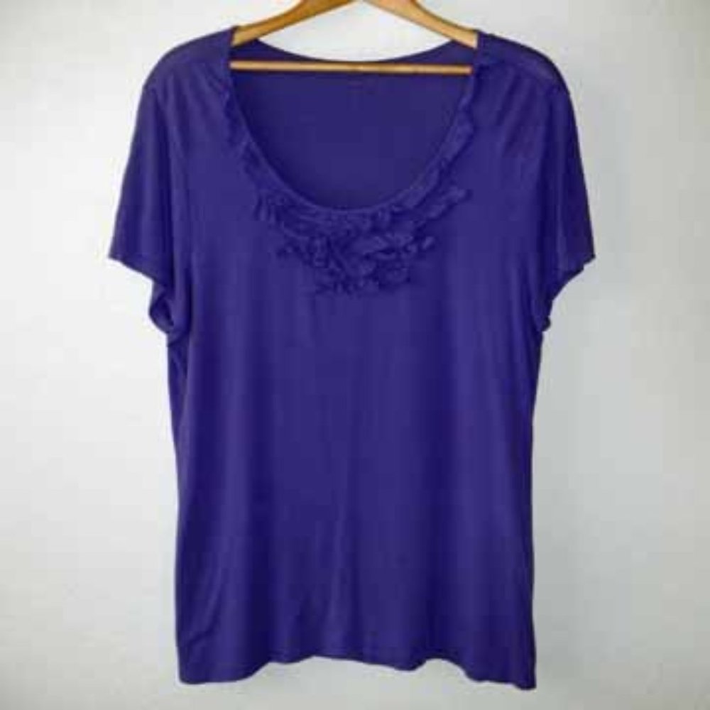 Coldwater Creek Purple Ruffle Tee (Size 10-12)